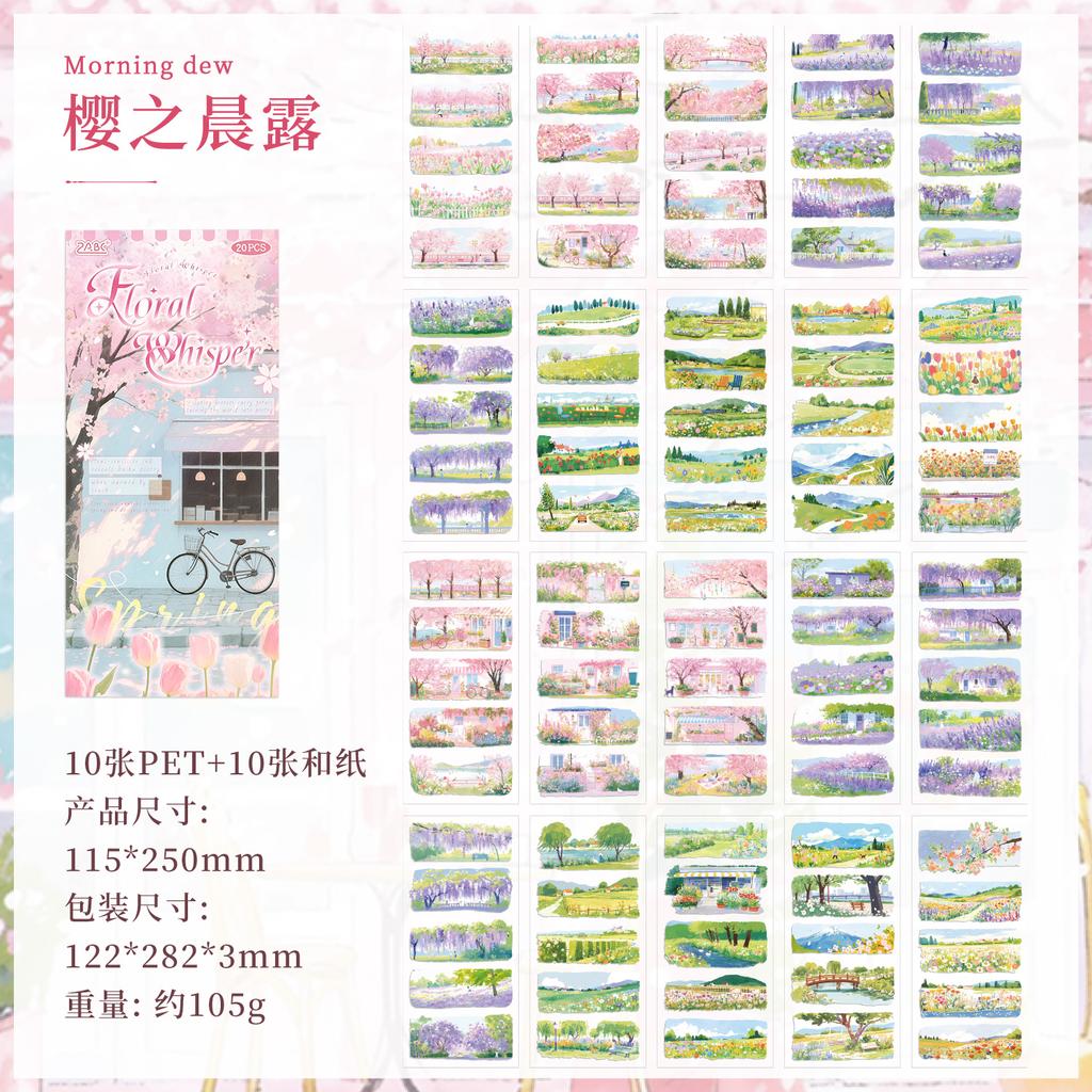 20sheets Four Seasons Scenery Series Ins PET+Washi Dual Material Stickers Book Creative Collage DIY Scrapbook Aesthetic Stickers