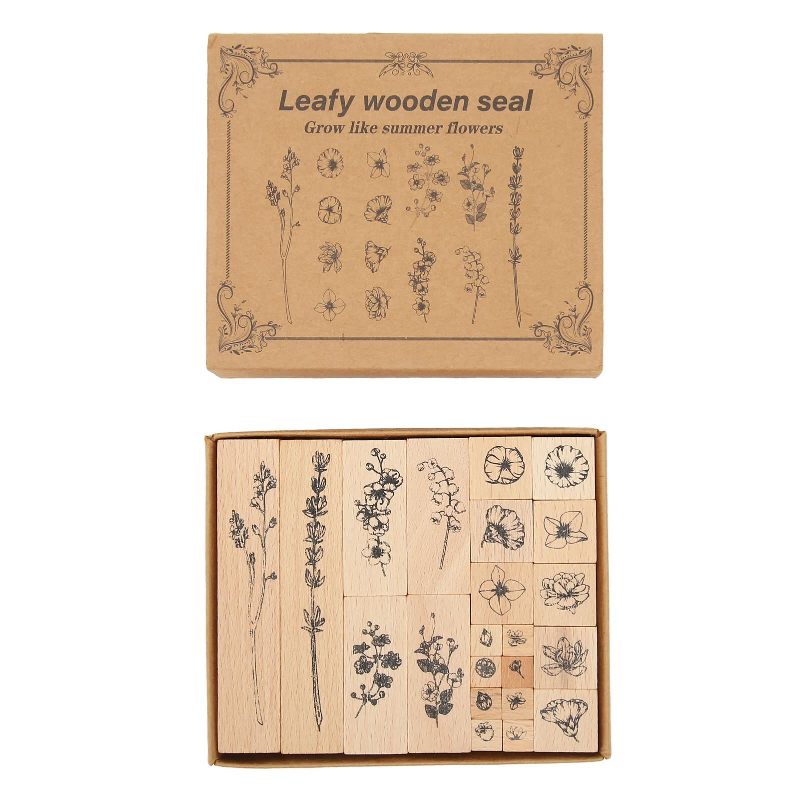 

Набор из 22 штук деревянных штампов с растительным узором, «Сделай сам», деревянный набор штампов на подставке для поделок, писем, журналов