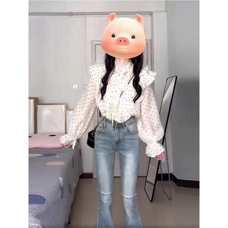 Damen High-End Französisches Rüschen Polka Dot Chiffonhemd - Einzigartig Langärmlig Frühling/Herbst 2025