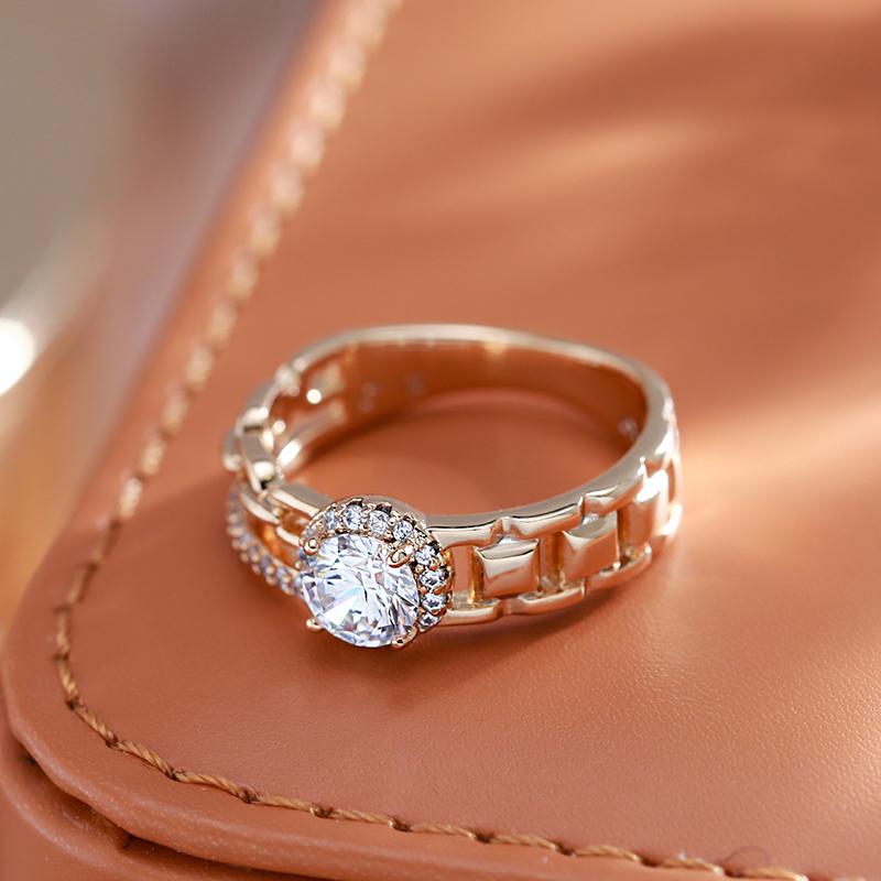 New Rose Gold Color Bride Wedding Ring Fashion Natural Zircon Crystal Rings For Women Modern Party Daily Jewelry