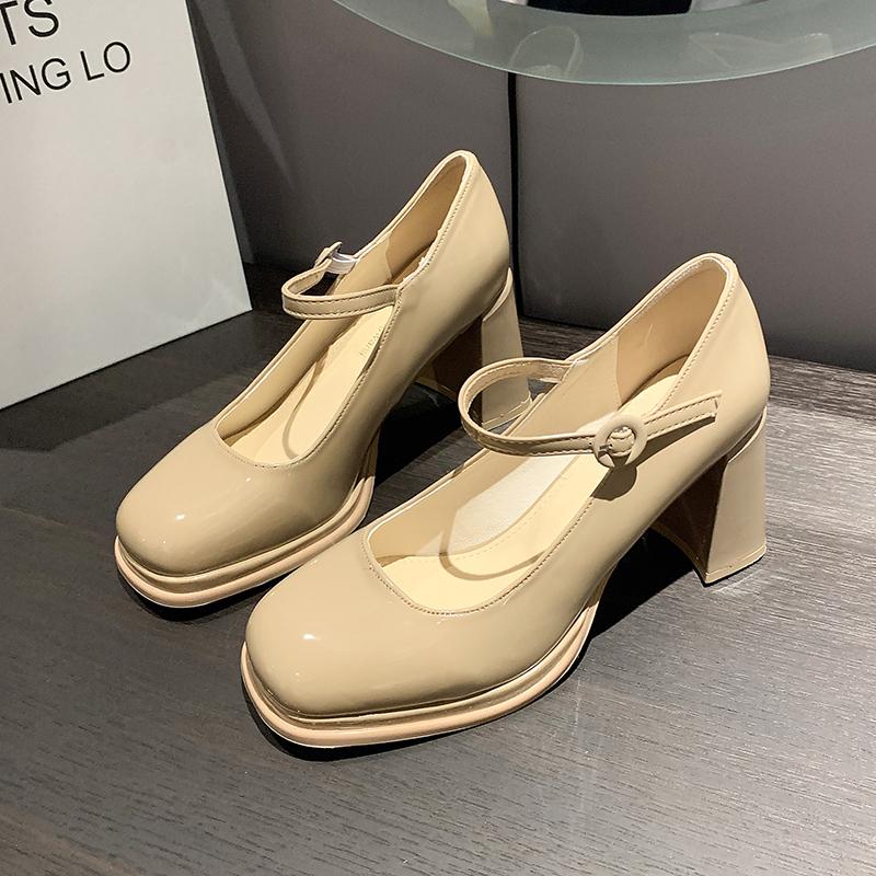 

мода 2024 Лето Мэри Джейн Винтажные сандалии Женские пряжки Нескользящие повседневные туфли Твердые Элегантные каблуки 39 хаки