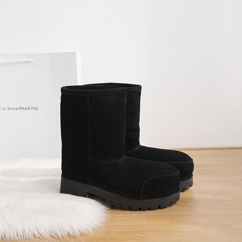 Wool Version~ Ugly Cute and Naive Big Head Snow Boots Women's Winter Thick-soled Medium Boots Thickened Velvet Warm Northeast Large Cotton Boots