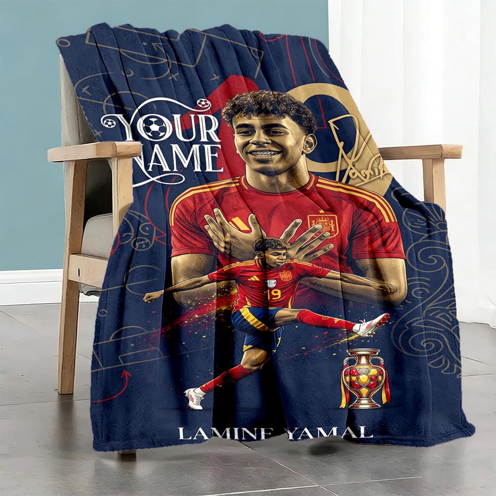 Lamin Yamal Personalized Text Blanket Lightweight Customizable Blanket Ultrasoft For Couch Office Chair Bedding Home Decor Allseason Use