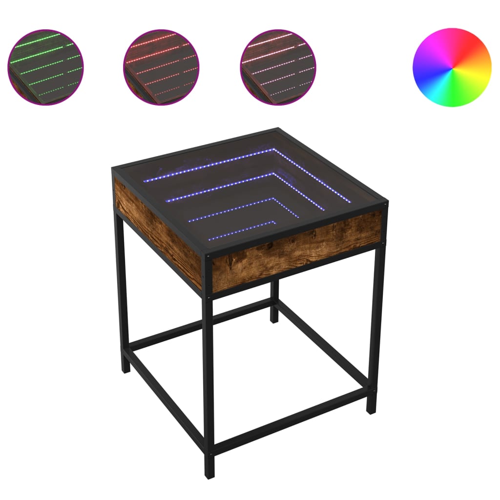 Vidaxl Stolik Nocny Z Led Infinity, Przydymiony Dąb, 40X40X51 Cm