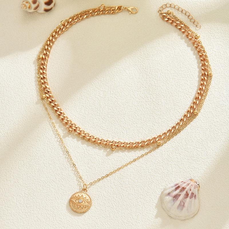 Fashion Demon's Eye Round Pendant Necklace Women's Thick Chain Coin Diamond Clavicle Chain