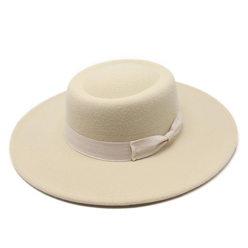British Elegant Ring-Shaped Concave Flat-Topped Woolen 8.5Cm Top Hat Men'S And Women'S Fashion Flat-Topped Woolen Top Hat