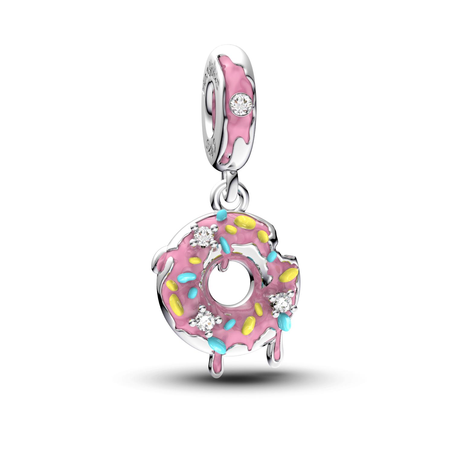 

Manyilus S925 Silver Pink Donut Sweet Charm for Original Bracelet Cute Food Jewelry Pendant DIY Kawaii Dessert Gift