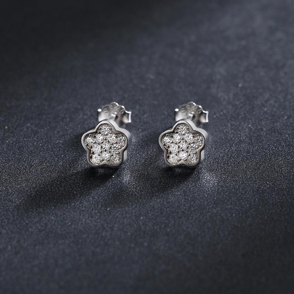 Modian Simple Full CZ Stud Earrings Fashion 925 Silver Flower Lovely Earring For Women Girls Party Accessories Jewelry