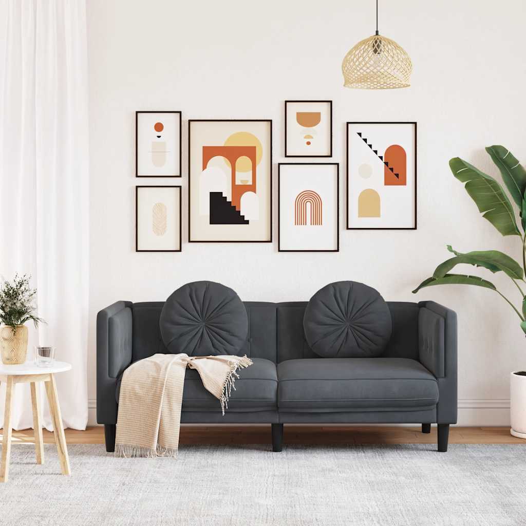 2 Seater Sofa with Cushions Dark Grey Velvet