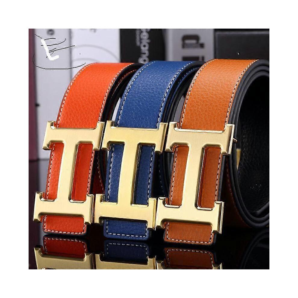 Elegant H Gold Buckle Formal Belt for Men and Women - White Flat Design