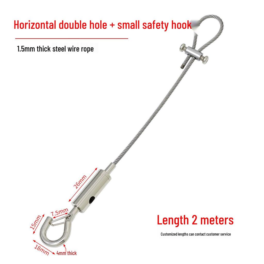 Adjustable 304 Stainless Steel Wire Rope with Double-Head Safety Hook and Spring Clip