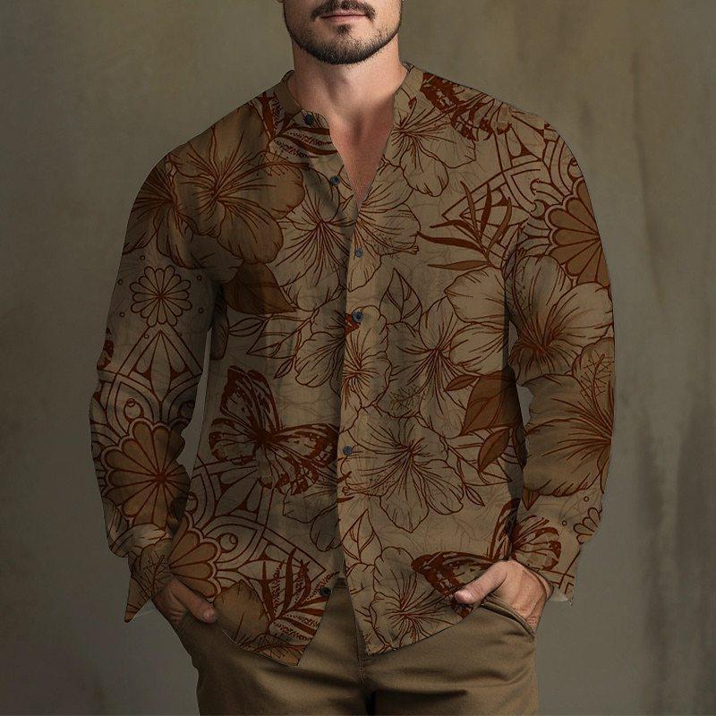 Tiger, Flower Pattern Long Sleeve Shirt Men's Spring and Autumn Trend Loose Casual Shirt Men's Autumn Clothing MB12