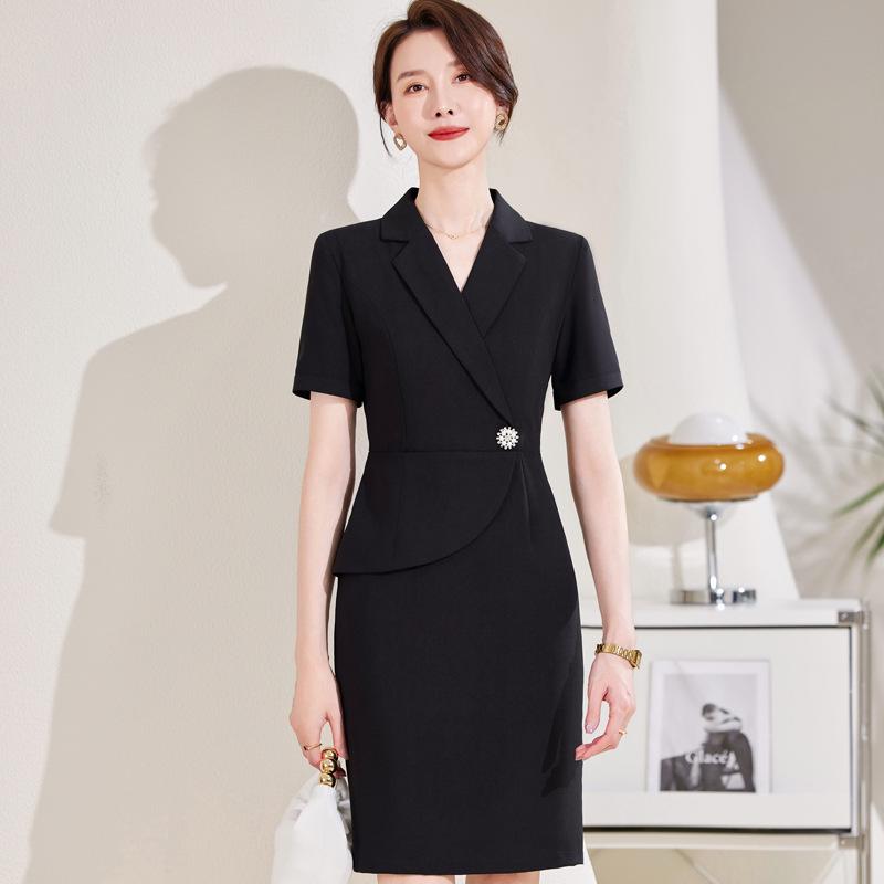 Hepburn-Inspired Waist-Cinching Professional Dress for Women