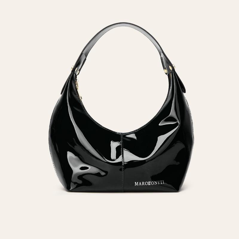 

Высококачественная нишевая модная сумка в форме полумесяца, ручная, подмышечная сумка, лакированная кожа, блестящая женская сумка чёрный