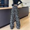Women's High Waist Wide Leg Camo Jeans Loose Straight Denim Pants Vintage American Camouflage Slimming Casual Spring Trousers
