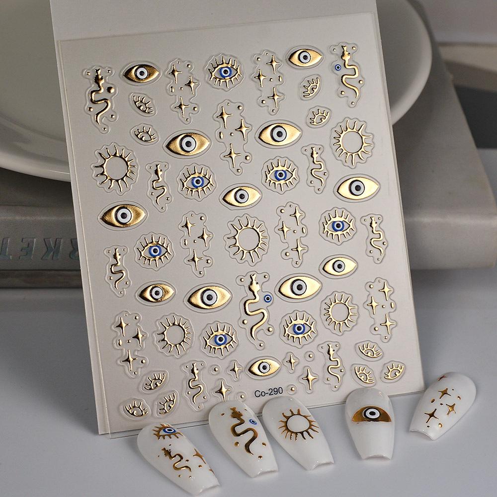 Popular Hot Stamping Embossed Eyes 5D Three-Dimensional Nail Stickers, DIY Hot Stamping Sun Heart Star Moon Nail Stickers