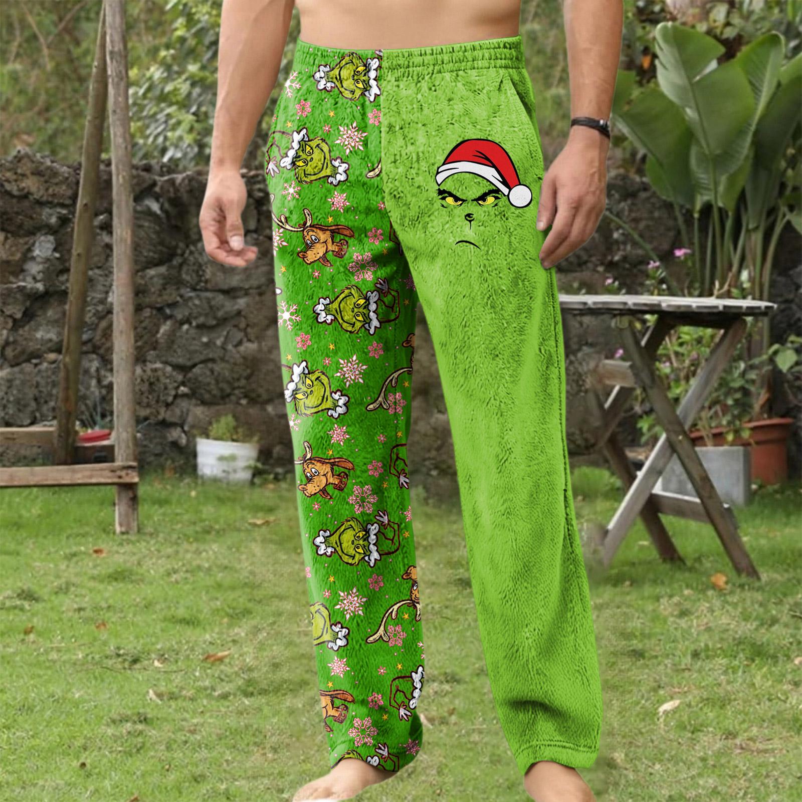 

Мужские домашние брюки с принтом по всей поверхности, пижамные брюки для сна, длинные брюки, пижамные брюки S зелёный