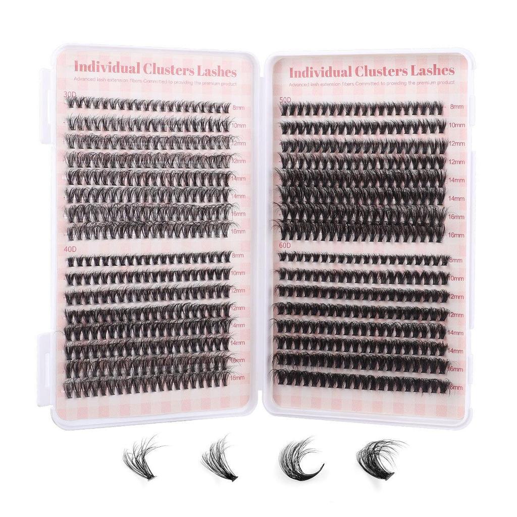 Large Capacity DIY Eyelash Extension Set: Natural Thick D Curl Segmented Self-Grafting Single Cluster Blossom Lashes