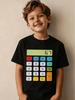 Boys Fashion Short Sleeve Top Creative Calculator Pattern Crew Neck Lightweight Summer Children Tshirt