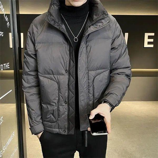 Pánská trendy krátká teplá péřová bunda se stojáčkem na zimu 2025
