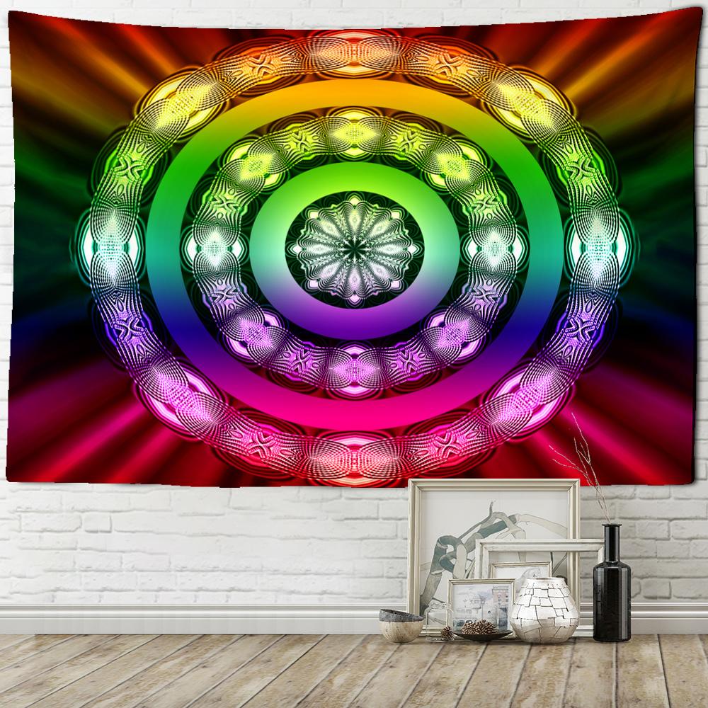Tapiserie cu mandala colorată, agățată pe perete, în stil boem, vrăjitorie psihedelică, Tapiz, artă hippie, decor acasă