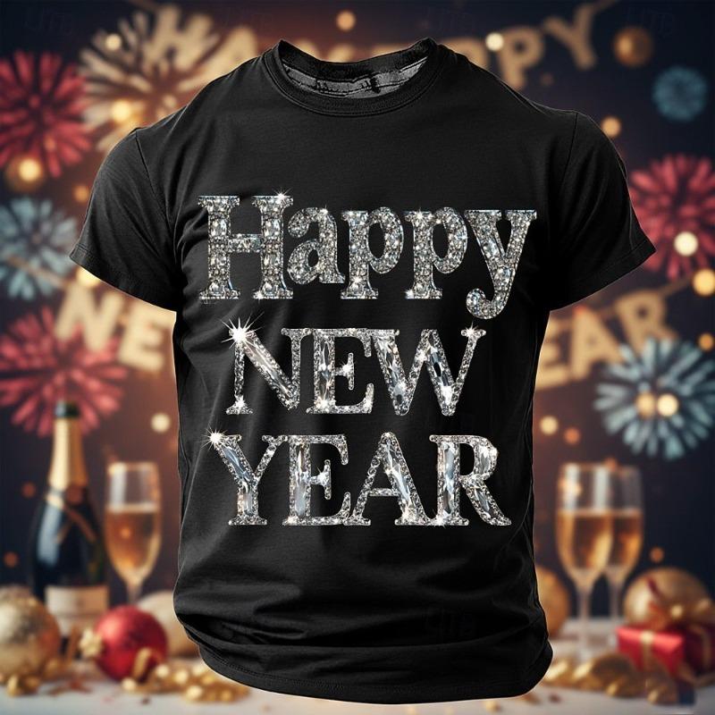 Forever Men Nieuwjaar Heren T-shirt Gelukkig Nieuwjaar Letterpatroon Casual Veelzijdig Heren Grote Maat 3D T-shirt L