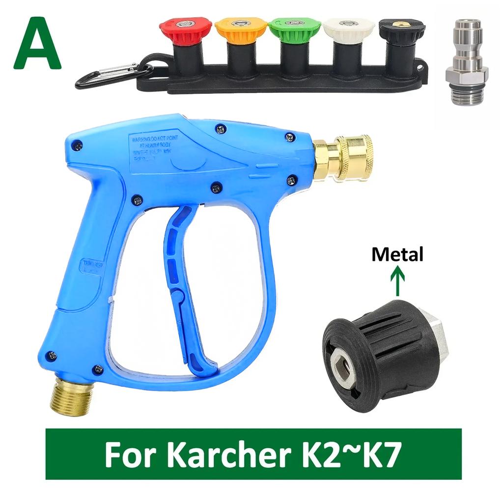 5 Nozzles High Pressure Washer Gun, 1/4" Quick Connect, M22-14mm for Nilfisk Lavor Karcher K2~K7, Car Wash Kit for Hose