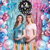109Pcs Gender Reveal Decorations Boy or Girl Gender Reveal Party Supplies Including Balloons Tablecloths Backdrop Cake Toppers Fringe Curtains Tissue