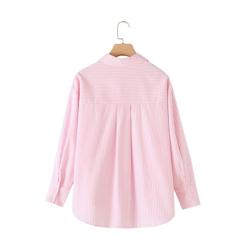 Jnleaog New Fall Women's Clothing Fashion French Style Design Fashion All-Match Casual Style Stripes Poplin Shirt