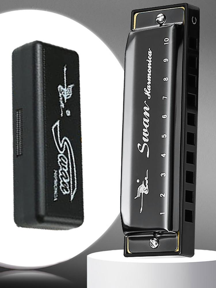 Swan 10dílná harmonika C, ústní varhany, pouzdro z fosforového bronzu, diatonická bluesová harmonika, sada harmoniky pro začátečníky pro děti