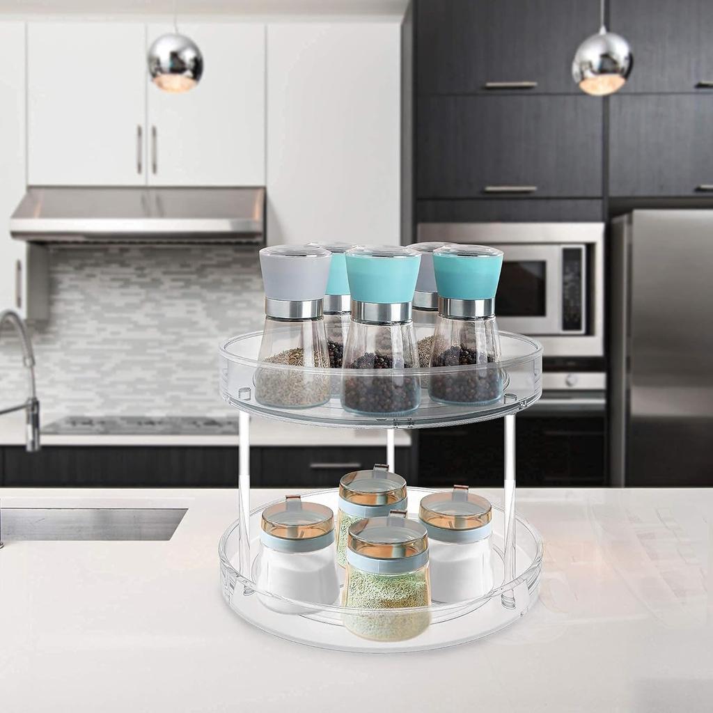 VAEHOLD 2 Tier Lazy Susan Turntable Spice Rack Organizer for Kitchen Cabinet, Farmhouse Tiered Tray Decorative Trays for Fruit, Snacks - Organizer
