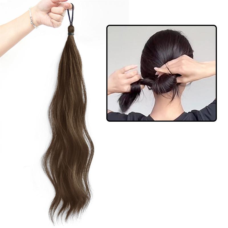 Long Wavy Braided Ponytail Headbands Women Synthetic Wigs With Rubber Bands Curly Straight Ponytail Extensions Elastic Hair Ring