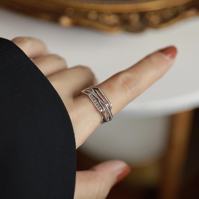 Retro Women s Adjustable Multi-Layer Letter Ring - Trendy Hip Hop Style for Index Finger Open Adjustable