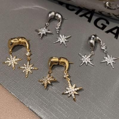 Double-sided Star-shaped Earrings Studded Rhinestones Star Eardrop Sweet Pendant Earrings  Gifts