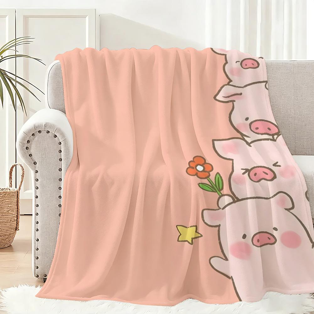 L-lulu Pig Throw Lightweight 240g Flannel Blanket Soft Skin-friendly for Summer Cooling