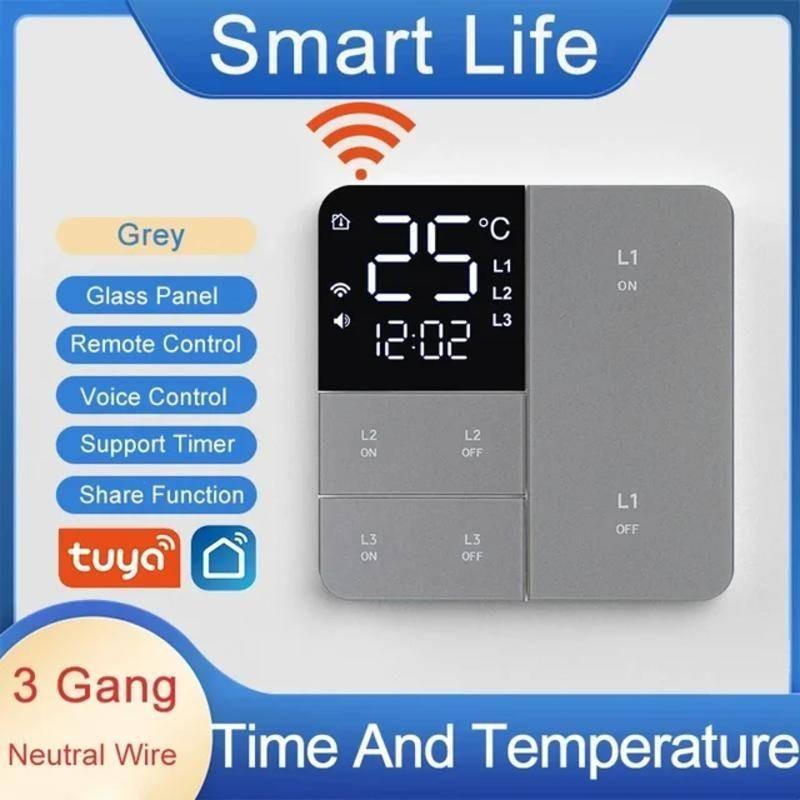 Smart WiFi Switch With Temperature Time Display Function 1/2/3 Gang Wall Light Button Switch Timing Remote Control Switch