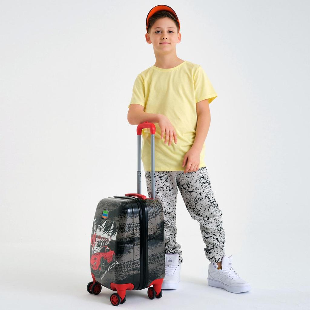 coral high Kids Black Red Anime Car Patterned Children's Suitcase 16738