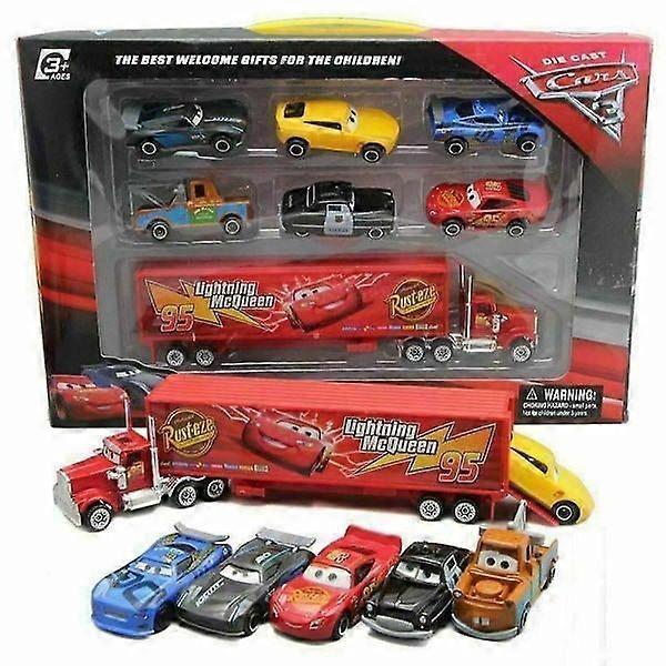 Sada 7 aut Auta 2 Bleskový McQueen - závodní auto a náklaďák Mack - dárky - WELLNGS