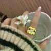 Gold And White Contrast Glaze Tulip Flower Ring INS High-end Square Women Finger Ring Jewelry Gifts
