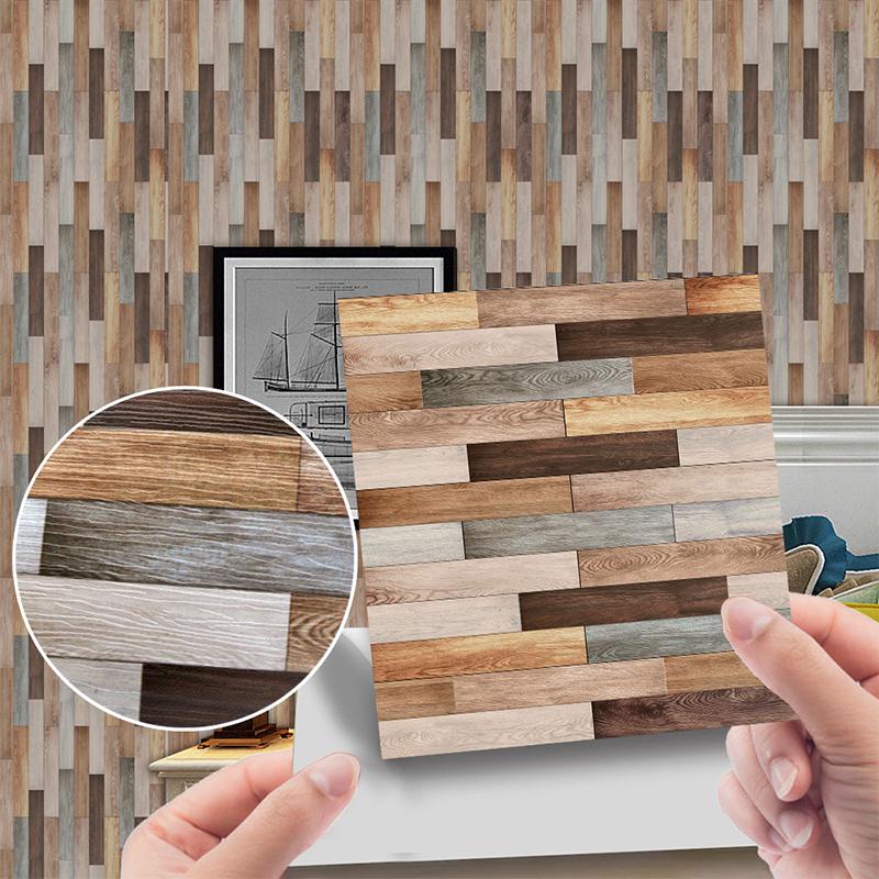 20Pcs Waterproof Wall Stickers Imitation Wood Grain Tile Floor Wall Sticker Self Adhesive Living Room Bathroom Home Decor