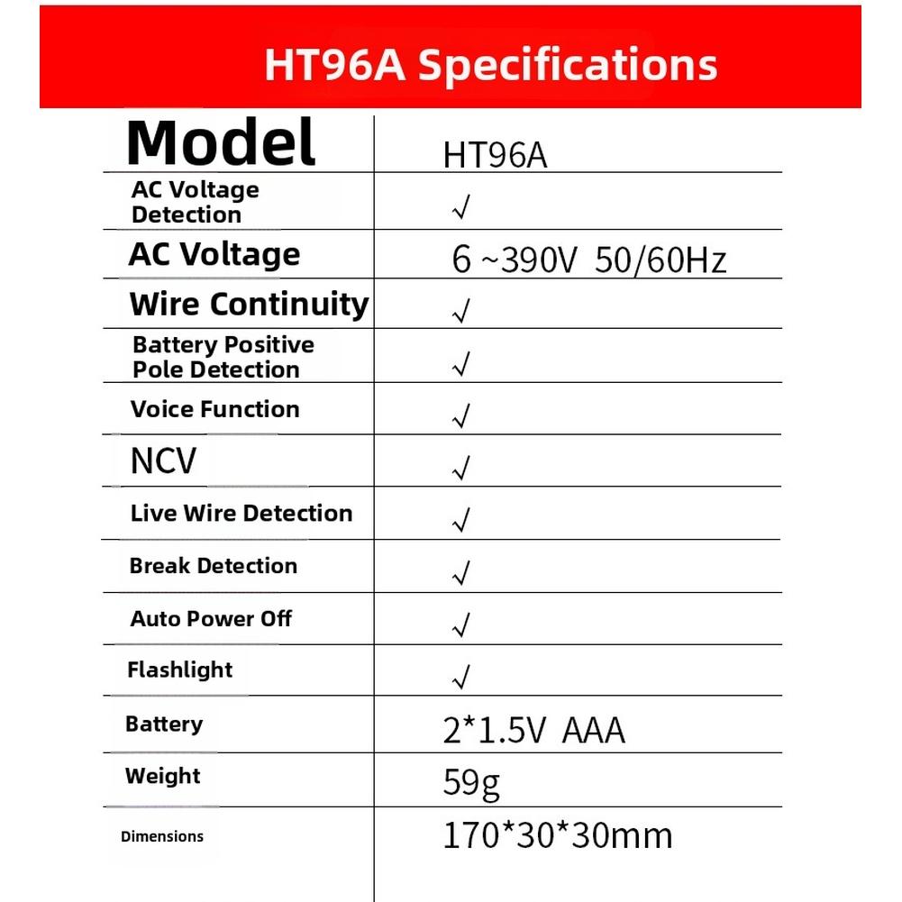 HT96A Digitaler Spannungsprüfer für den elektrischen Gebrauch mit Sprachansage, NCV-Erkennung, Durchgangsprüfung und LED-Taschenlampe