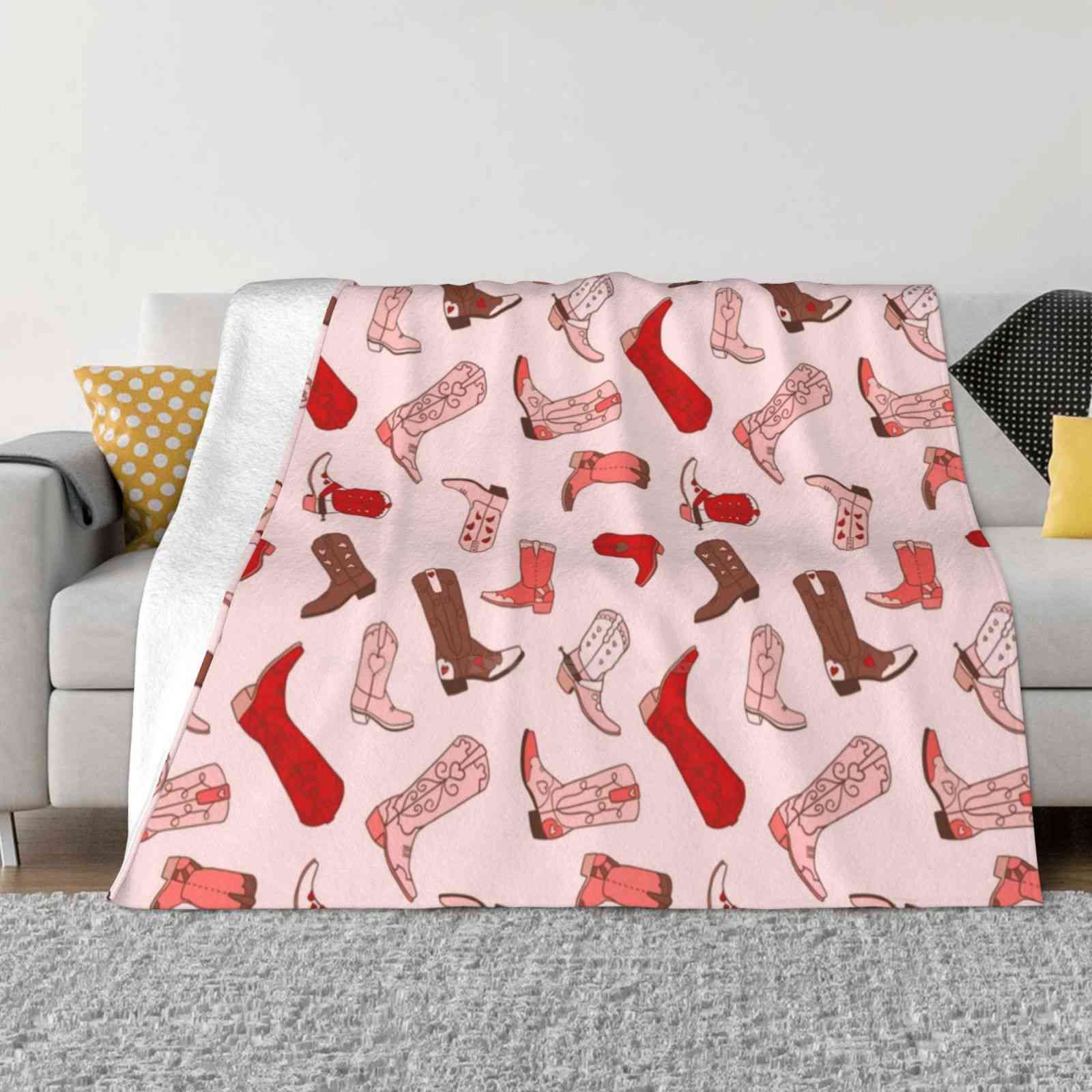 Boot Scootin In San Antonio Rose-Western Cowboy Boot Heart Pattern Best Selling Room Household Flannel Blanket Cowgirl Western 30x40in