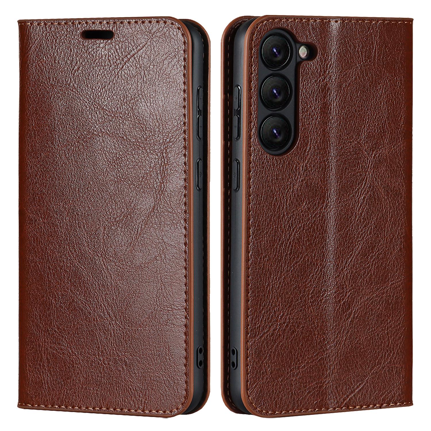 

For Samsung Galaxy S23 Cell Phone Cases Crazy Horse Texture Split Leather Wallet Cover Light Brown