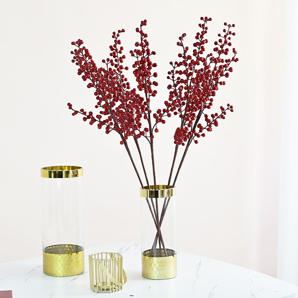 6-Pronged Holly Fruit Red Fruit Berry Fortune Fruit Single Branch Chinese Home Decoration Fake Flower Simulation Plant