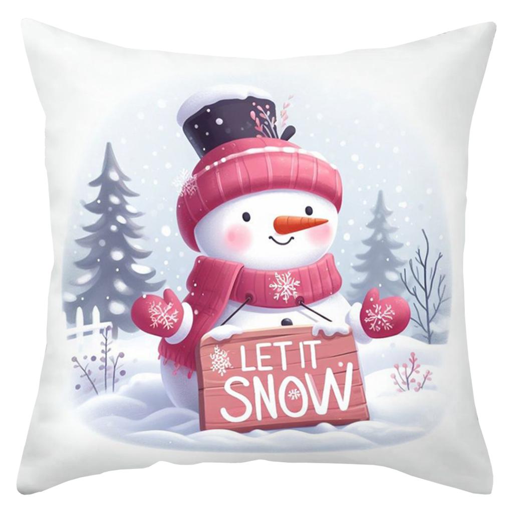 Pink Christmas Snowmen Pillows Let Snow Chill Snowmies Polyester Pillowcase, Sofa Decorative Cushion Cov Headboard Pillow