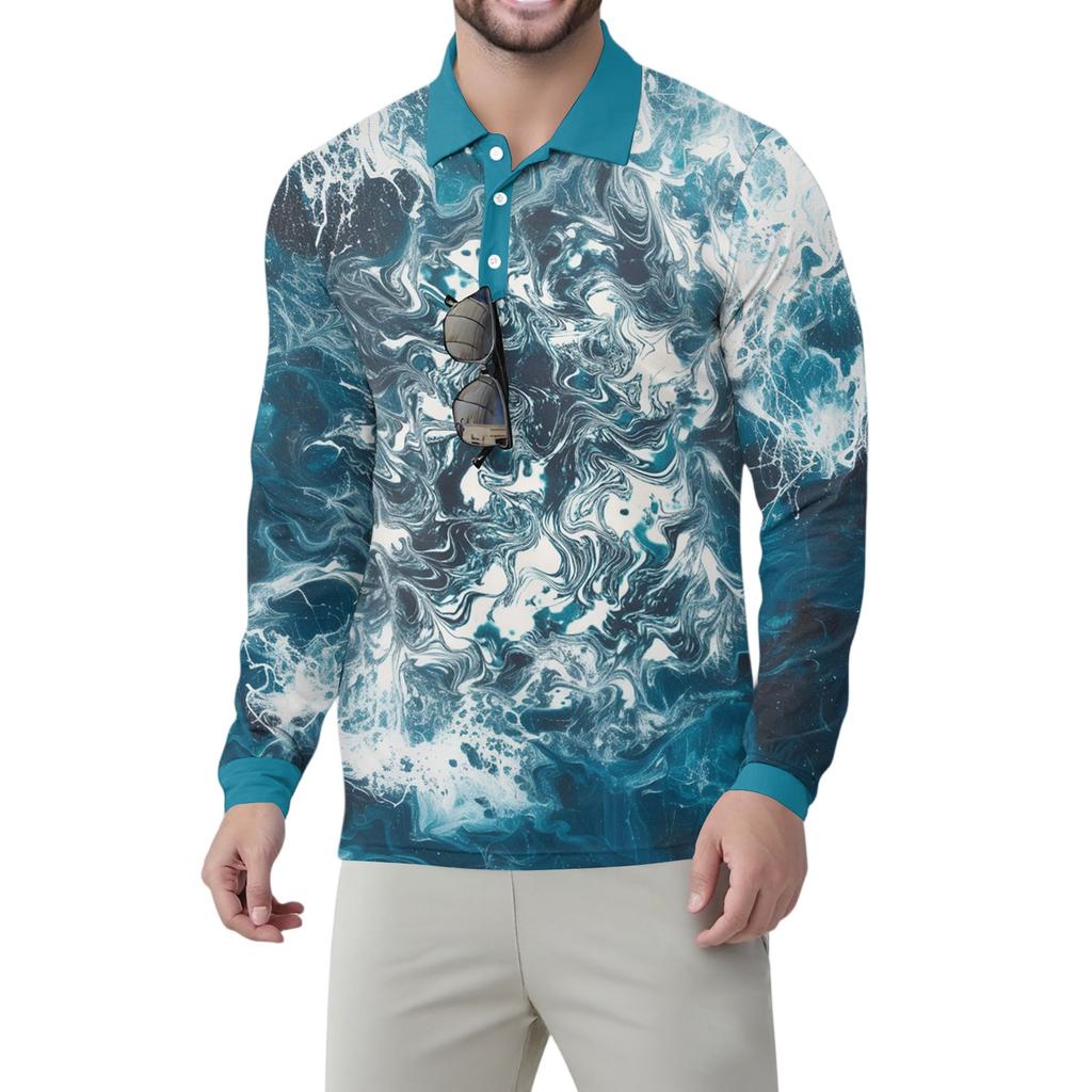 Men's Classic Golf Shirts Ice Silk Breathable Long Sleeve Performance Collar Shirts Lightweight Summer Casual Quick Dry Tee