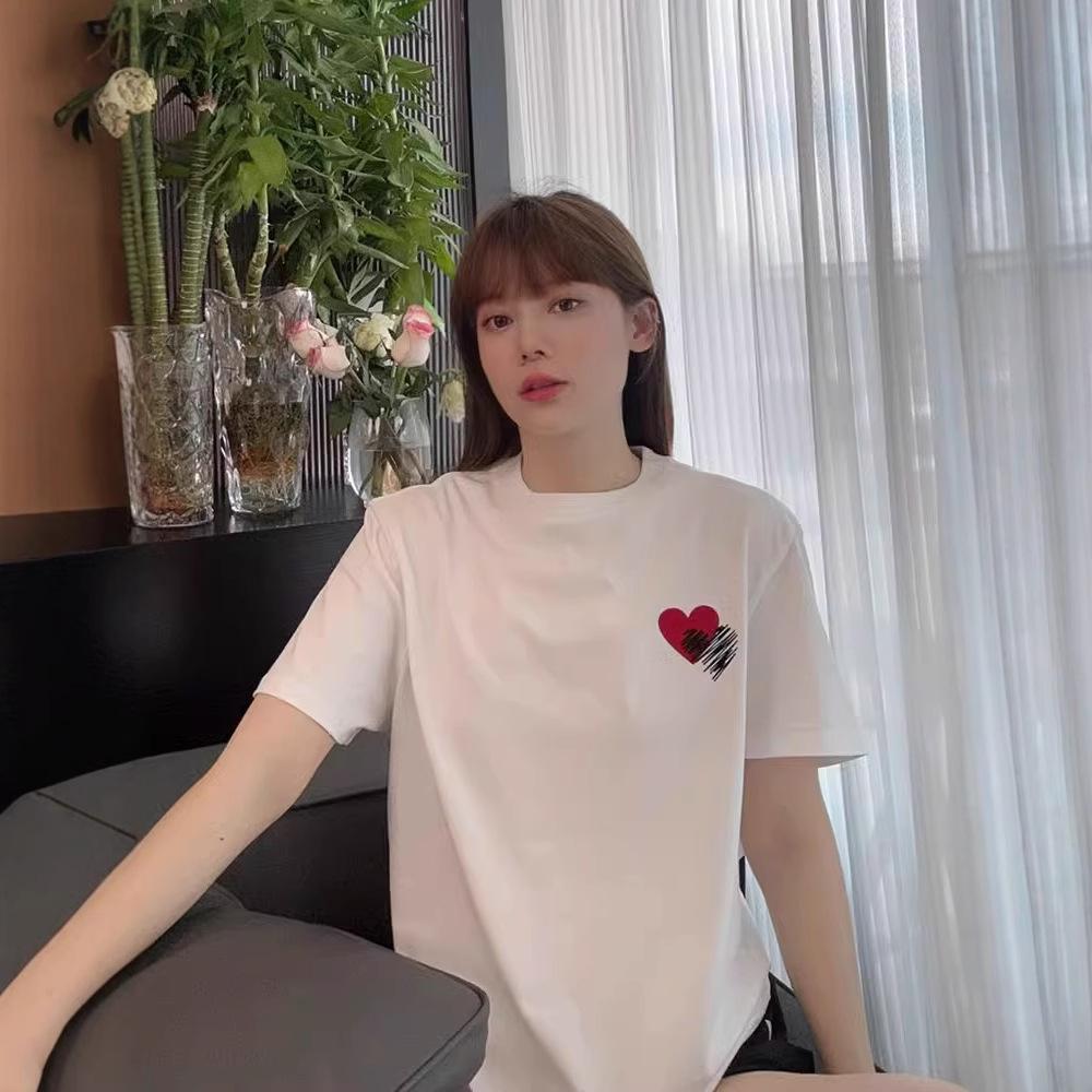 Pure cotton love round neck simple short-sleeved t-shirt women's new summer casual loose age-reducing lazy style top