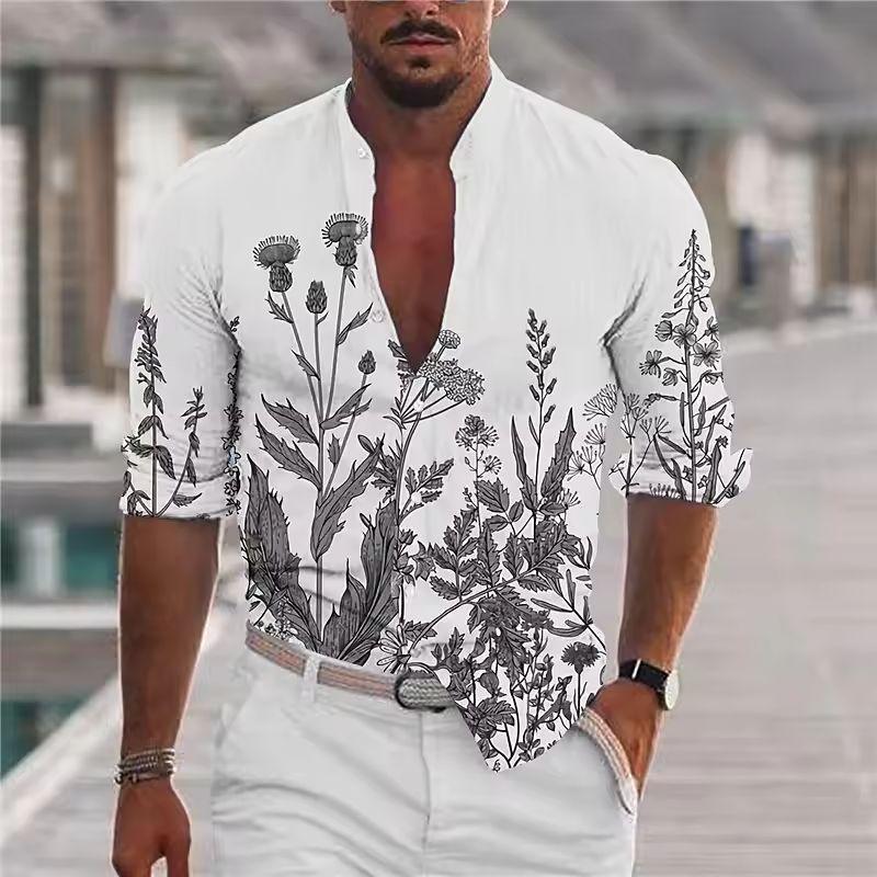 Lässiges Hawaiihemd mit Blumenmuster, Sommerhemd für Herren, Langarm, Hemd mit 3D-Druck am Revers, modisches Langarmhemd für Damen und Herren