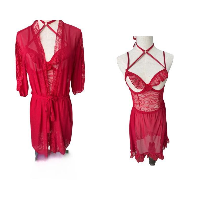 Large Size Erotic Underwear Pure Milk Lace Backless Mesh Dress Perspective Temptation Loungewear Set