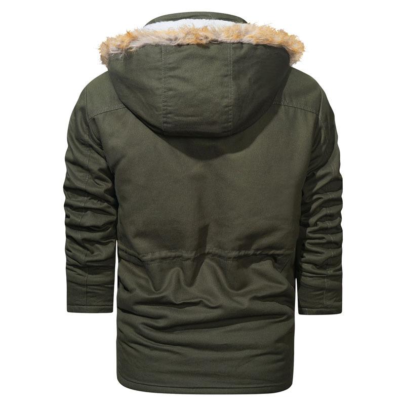 Winter Pure Cotton Jacket Men's Fleece Thickened Tooling Warm Medium and Long Fur Collar Hooded Jacket Cotton Clothes